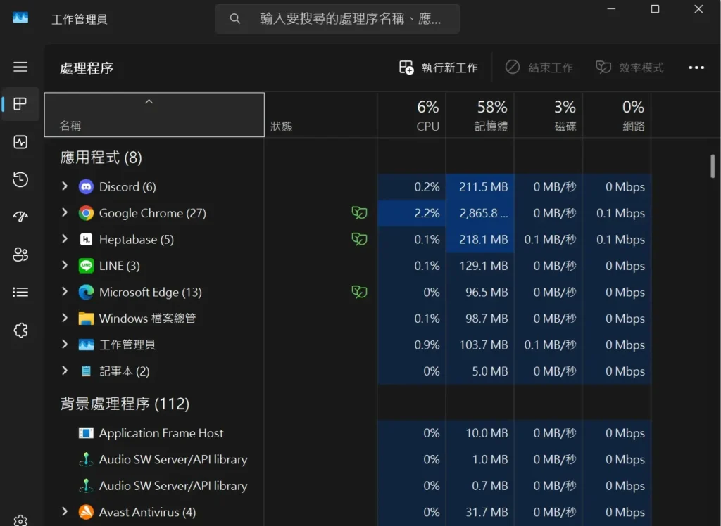 背景開了太多程式