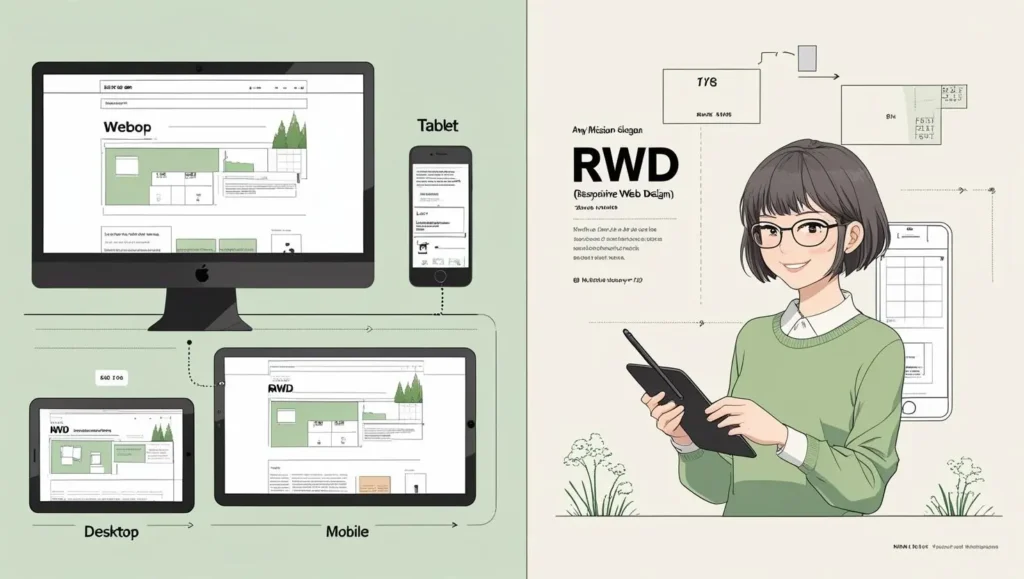 一個女生正在介紹 RWD 一個女生正在介紹 RWD