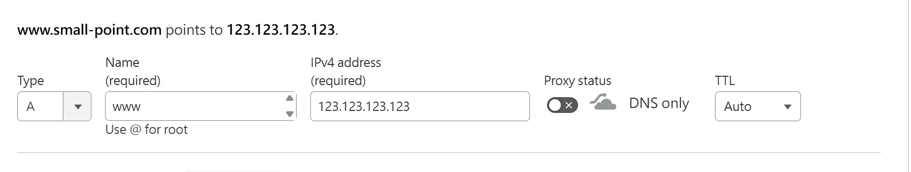 DNS A 紀錄設定畫面
